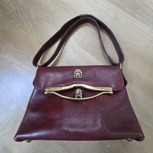 Vintage Etienne Aigner Oxblood Leather Handcrafted Shoulder Bag - Brass Horsesho